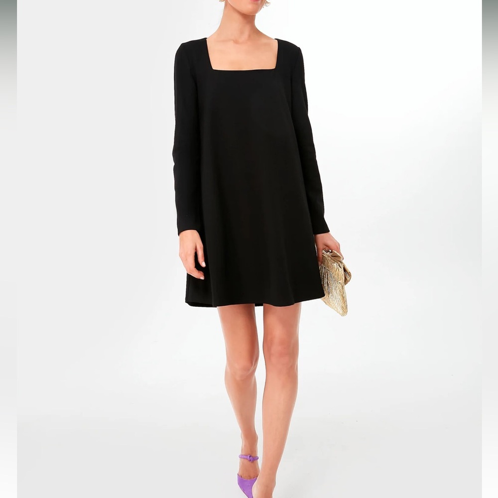 Tuckernuck Black Square-Neck Long-Sleeve Mini Dress